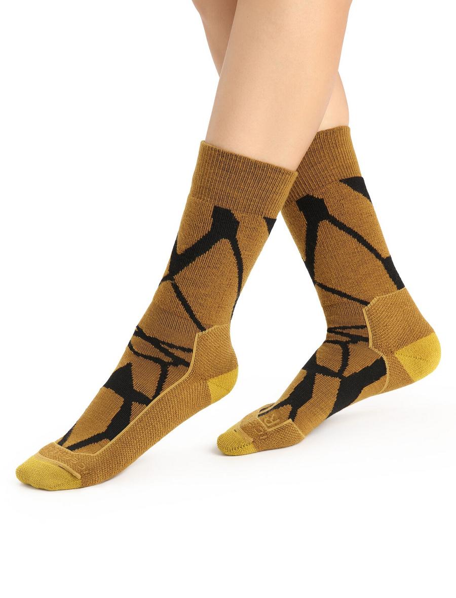 Clove / Black Women's Icebreaker Merino Hike+ Medium Crew Fractured Landscapes Socks | USA 1405GSOL